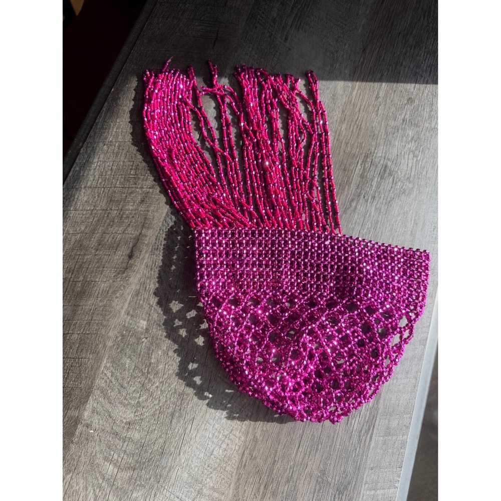 Magenta Pink Beaded Flapper Headpiece Fringe Gatsby Festival Cap Accessory